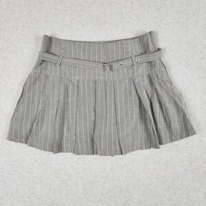 Love Tree Mini Skirt Womens Small Gray Pinstripe Pleated Belted Waist Side Zip